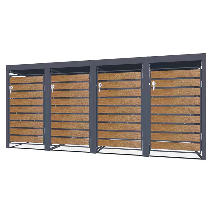 Metzler Mülltonnenbox - 326 x 80 cm, Stahl, Anthrazit/Braun, Geeignet für Anzahl Mülltonnen: 4 Stk., Mit Pflanzdach