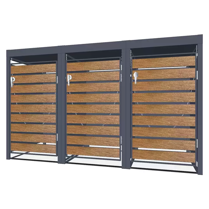 Metzler Mülltonnenbox - 204 x 80 cm, Stahl, Anthrazit/Braun, Geeignet für Anzahl Mülltonnen: 3 Stk., Mit Pflanzdach