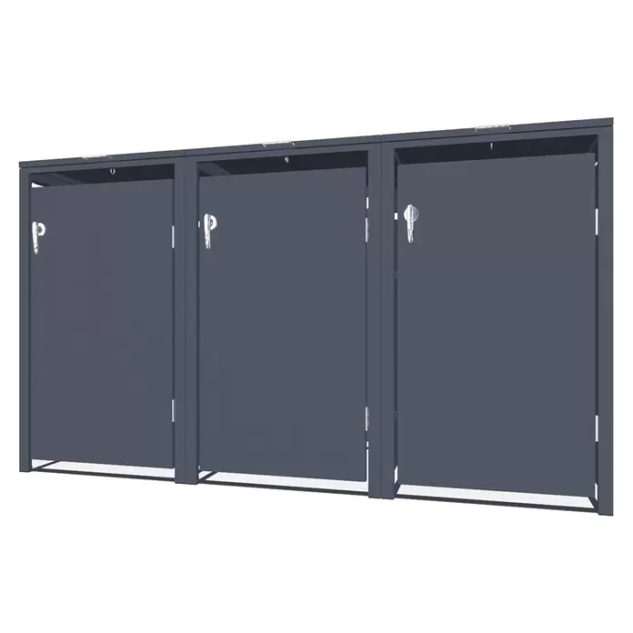 Metzler Mülltonnenbox 3er - 204 x 80 cm, Stahl, Anthrazit, Geeignet für Anzahl Mülltonnen: 3 Stk.