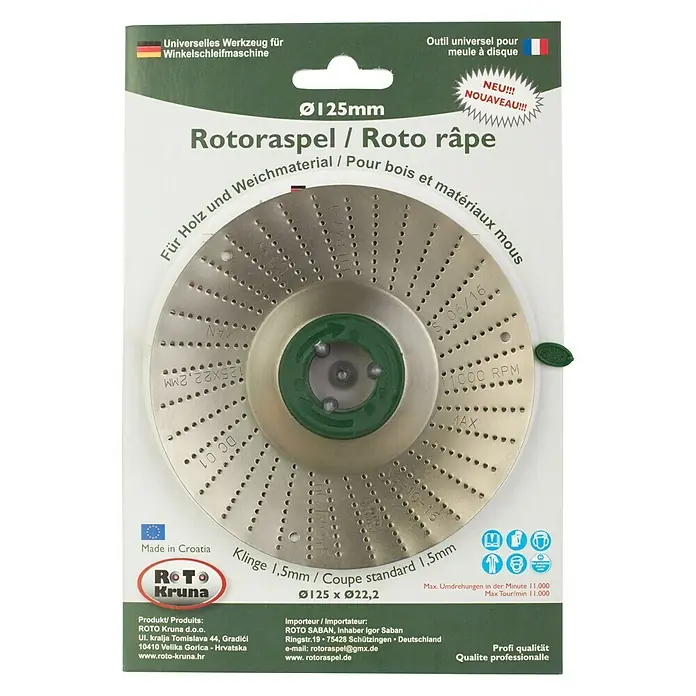Roto Kruna Rotoraspel - 125 mm, Fein - Rotorkraspeln zum Schleifen von Holz und weichen Materialien, Werkzeug für Winkelschleifmaschinen mit Durchmesser 125mm.