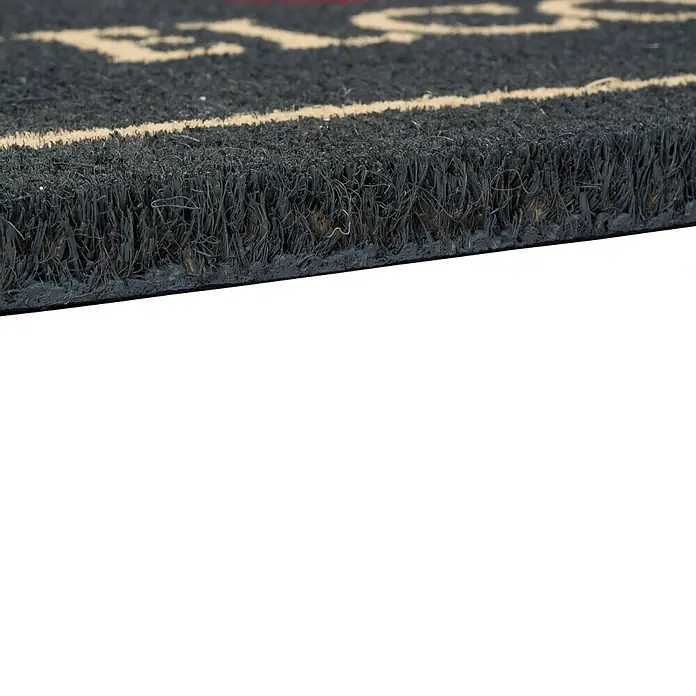 Astra Coco Fußmatte Style Welcome - 40 x 60 cm, Schwarz, Material Nutzschicht: 100 % Kokos, Welcome, Kokos - Nahaufnahme einer schwarzen Fußmatte mit robusten Borsten, die Schmutz abfängt und einen sauberen Eingangsbereich gewährleistet.