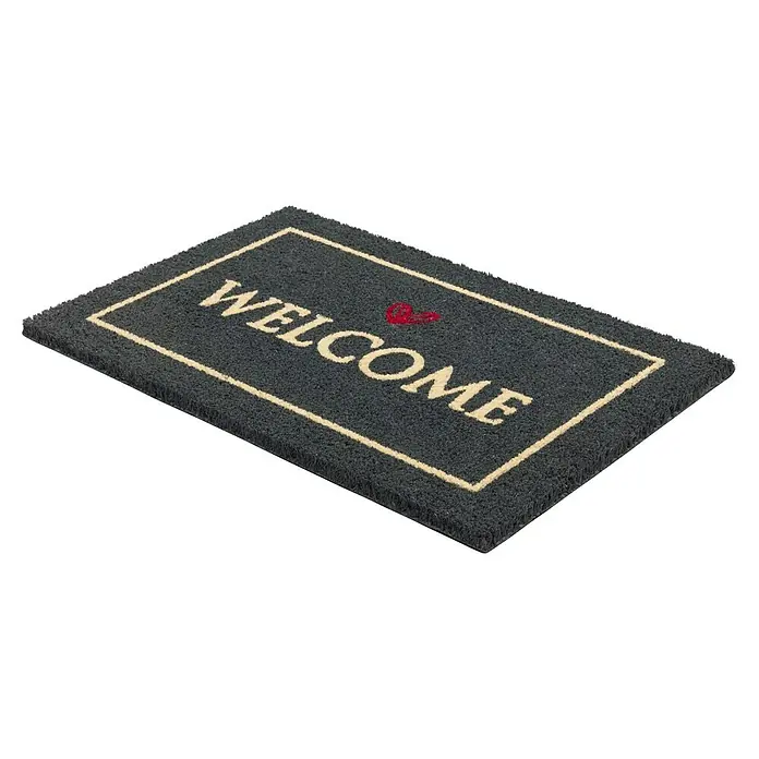 Astra Coco Fußmatte Style Welcome - 40 x 60 cm, Schwarz, Material Nutzschicht: 100 % Kokos, Welcome, Kokos - Diese graue Fussmatte mit der Aufschrift "Welcome" und einem roten Herzchen ist ein freundlicher Empfang für jeden Gast.