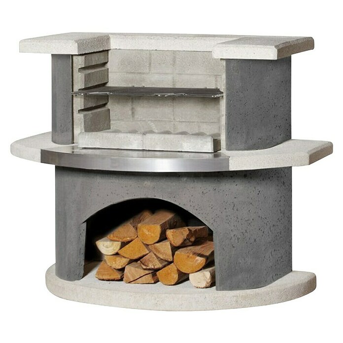 Buschbeck Grillbar Stockholm (Mit hochwertigem Edelstahlsimsblech, L x B x H: 65 x 110 x 93 cm, Hauptgrillfläche: 54 x 34 cm, Weiß/Grau) | BAUHAUS