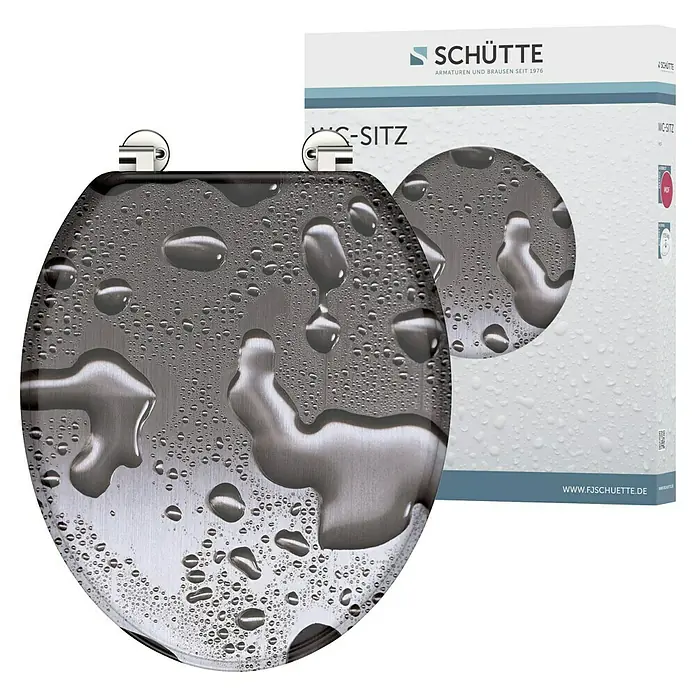 Schütte WC-Sitz Grey Steel - MDF, Grau, Ohne Absenkautomatik - Ein WC-Sitz von Schütte mit Wasser-Design, perfekt für jedes Badezimmer. Die hochwertige Verarbeitung garantiert Langlebigkeit.