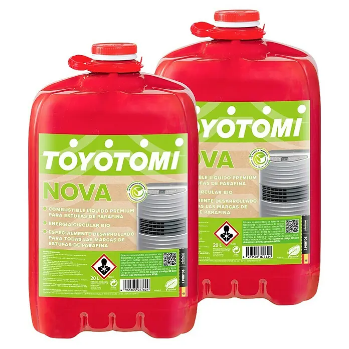 Toyotomi Parafina Nova - 40 l - Dos bidones rojos de aceite de calefacción Toyotomi Nova premium para estufas de parafina, ideal para bioenergía circular.