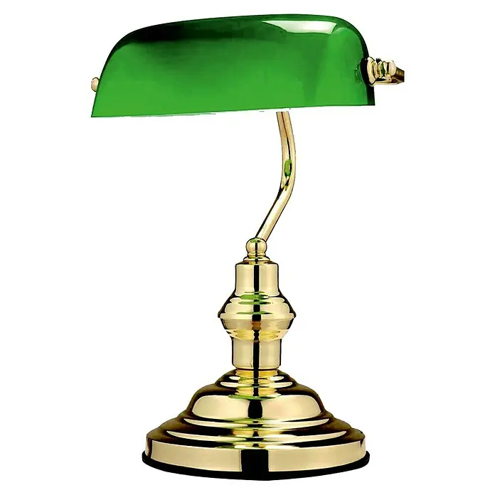 Globo Tischleuchte Bankerslamp - 60 W, L x B x H: 25 x 19 x 36 cm, Messing, Grün, E27 - Grüne Bankerlampe mit goldenem Fuß. Die Lampe ist ein echter Hingucker auf jedem Schreibtisch und sorgt für angenehmes Licht.