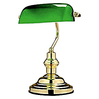 Globo Tischleuchte Bankerslamp (60 W, L x B x H: 25 x 19 x 36 cm, Messing, Grün, E27)