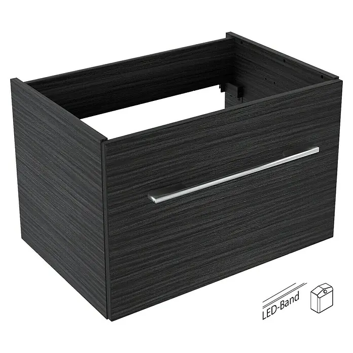 Camargue Stella Waschtischunterschrank - 59,2 x 40,8 x 39 cm, Mit Beleuchtung, Dark Oak - Eleganter Waschbeckenunterschrank in dunklem Holzdekor mit einem stilvollen, horizontalen Griff für das Badezimmer.