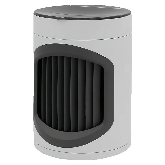 Climatizador evaporativo Smart Chill - 12 W, Blanco, 39,5 cm - Primer plano de un refrigerador de aire Arctic Air portátil gris con humidificador.