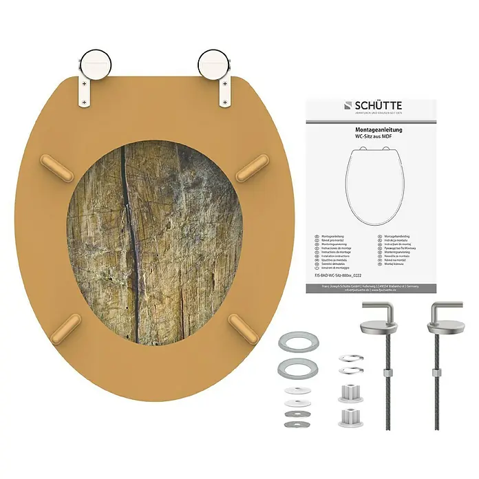 Schütte WC-Sitz Solid Wood - MDF, Braun, Ohne Absenkautomatik - WC-Sitz aus Holz mit Montageanleitung. Dieser WC-Sitz von Schütte ist aus Holz gefertigt und wird mit Montageanleitung geliefert.