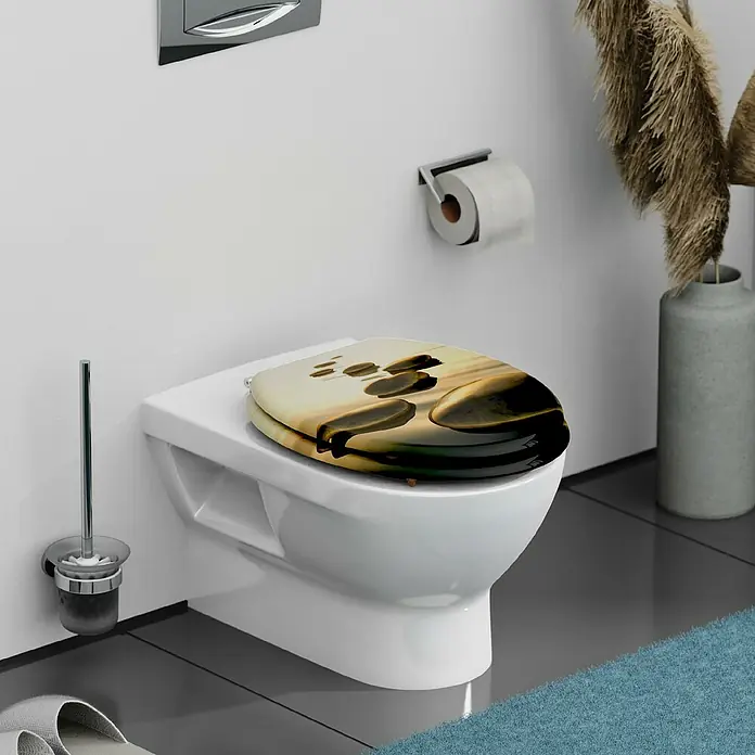 Schütte WC-Sitz Sea Stone - MDF, Mehrfarbig, Ohne Absenkautomatik - Ein schickes WC mit einem stilvollen WC-Sitz mit Steinmotiv, das dem Badezimmer eine entspannende Atmosphäre verleiht.