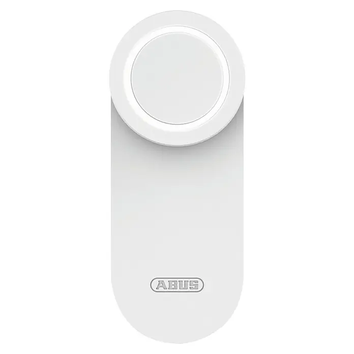 Abus Elektronisches Türschloss LOXERIS CFA4100 W - Bedienung: Über App, Geeignet für: Türen, Weiß - Das Bild zeigt ein ABUS Smart Security Türschild in Weiß, das für erhöhte Sicherheit und stilvolles Design an der Tür sorgt.