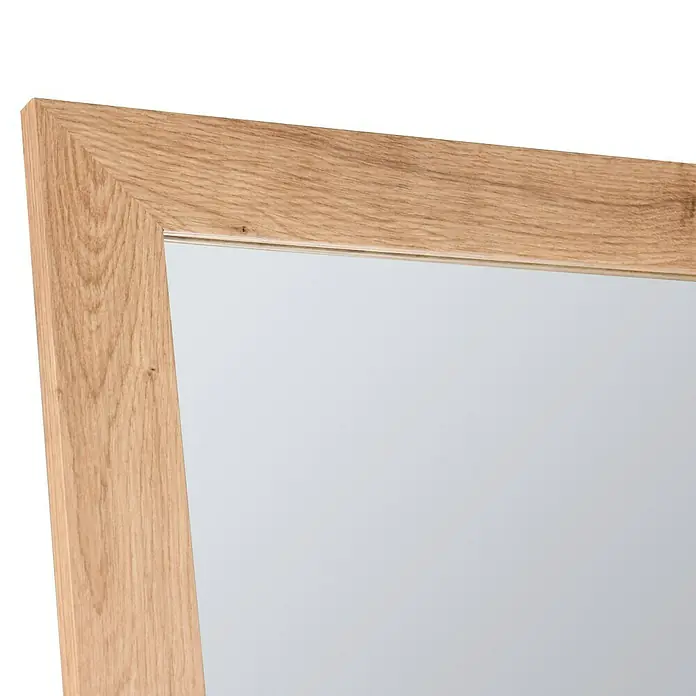 Standspiegel Tina - 40 x 160 cm, Artisan, Holz - Detailansicht eines Spiegels mit hellem Holzrahmen, der die natürliche Holzmaserung betont und einen modernen Touch verleiht.