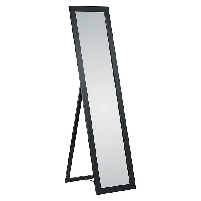Standspiegel Tina - 40 x 160 cm, Schwarz, Holz - Freistehender, rechteckiger Spiegel mit dunklem Rahmen und schlichtem Ständer für einen modernen Look im Raum.