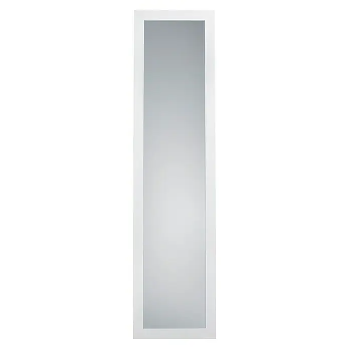 Standspiegel Tina - 40 x 160 cm, Weiß, Holz - Elegante, weiße Tür mit einem großen, rechteckigen Glaseinsatz, der viel Licht hereinlässt. Ideal für moderne Innenräume.