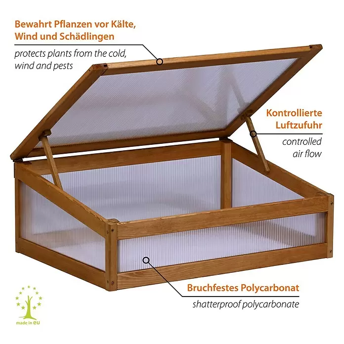 Dobar Frühbeet-Aufsatz Kubus 2.0 - L x B x H: 76 x 56 x 28 cm, Hellbraun - Frühbeet aus Holz mit bruchfestem Polycarbonat. Schützt Pflanzen vor Kälte, Wind und Schädlingen und bietet kontrollierte Luftzufuhr.