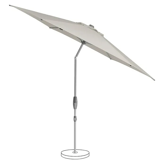 Suncomfort Marktschirm Shell-Turn - Hellgrau, Durchmesser Bespannung: 300 cm - Eine seitliche Ansicht eines schattenspendenden, beigen Sonnenschirms mit solidem Standfuß.