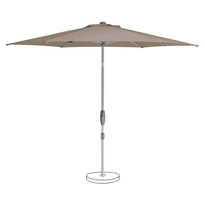 Suncomfort Marktschirm Shell-Turn - Light Taupe, Durchmesser Bespannung: 300 cm - Schirm mit hellbraunem Stoffbezug und stabilem, silberfarbenem Ständer. Ideal für sonnige Tage im Garten oder auf der Terrasse.
