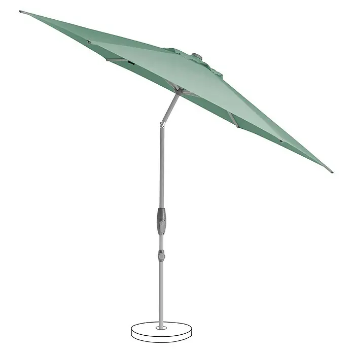 Suncomfort Marktschirm Shell-Turn - Frost Grün, Durchmesser Bespannung: 300 cm - Abbildung eines grünen Sonnenschirms mit silbernem Ständer auf schwarzem Hintergrund.