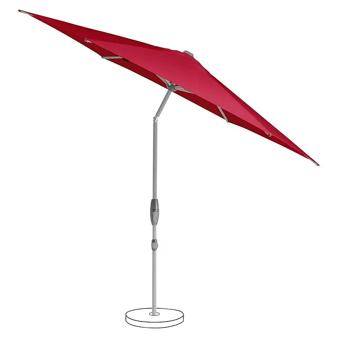 Suncomfort Marktschirm Shell-Turn - Aurora Rot, Durchmesser Bespannung: 300 cm - Roter Sonnenschirm auf einem grauen Ständer mit einer stabilen Basis, ideal für den Außenbereich. Der Schirm bietet ausgezeichneten Schutz vor der Sonne.