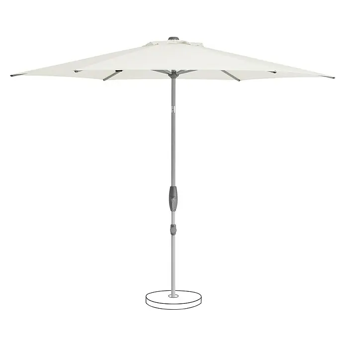 Suncomfort Marktschirm Shell-Turn - Ecru, Durchmesser Bespannung: 300 cm - Ein eleganter, weißer Sonnenschirm mit stabilem Ständer, ideal für den Garten oder die Terrasse, um Schatten zu spenden.
