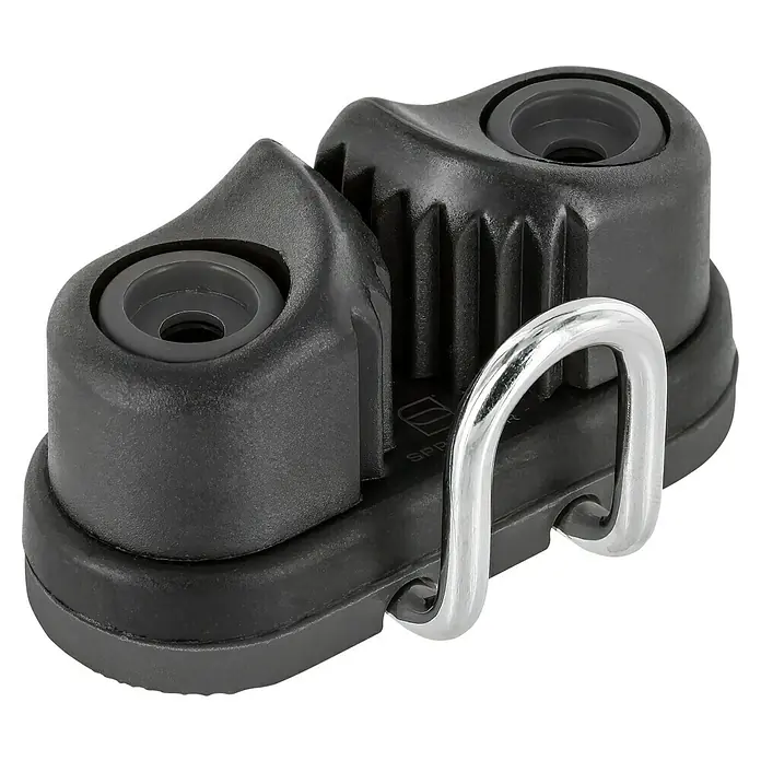 Sprenger Schotklemme - Schotstärke: 3 mm - 6 mm, Führung vor der Klemme, Gleitlager - SPRENGER Curryklemme aus schwarzem Kunststoff mit Metallbügel. Zum einfachen Feststellen von Seilen und Leinen in der Schifffahrt.