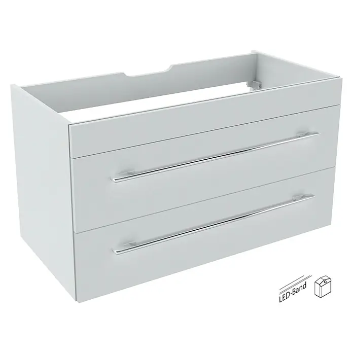 Camargue Stella Waschtischunterschrank - 99,4 x 48,8 x 55 cm, Mit Beleuchtung, Weiß - Weißer Waschtischunterschrank mit zwei Schubladen und modernen Griffen. Ein praktisches Möbelstück für jedes Badezimmer.