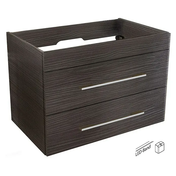 Camargue Stella Badmöbel-Set G82D22 - Gesamtbreite Badmöbel: 80 cm, Dark Oak, Matt, 3 -tlg. - Holzfarbiger Waschtischunterschrank mit zwei Schubladen und geradlinigen Griffen für das Badezimmer.