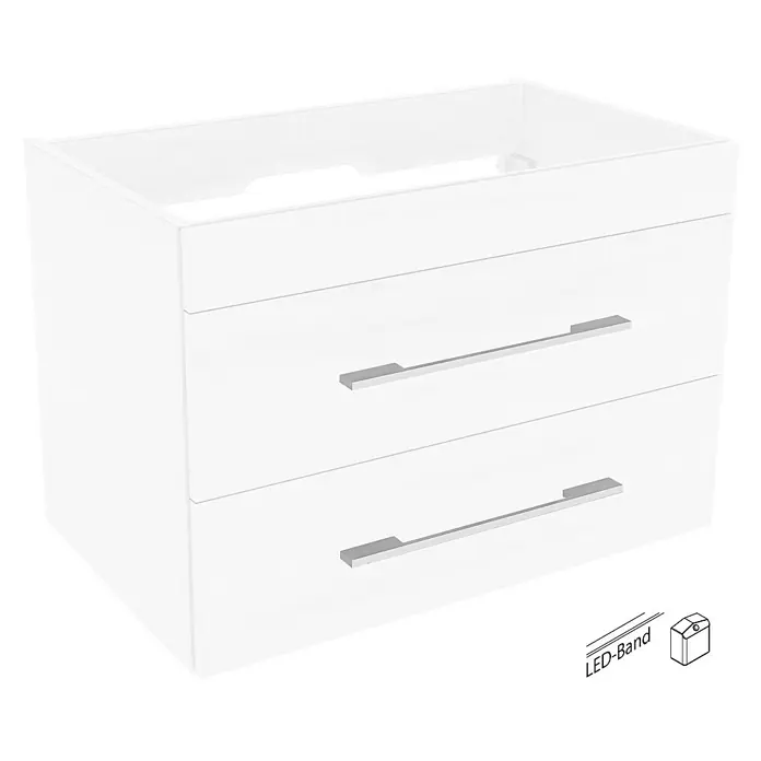Camargue Stella Waschtischunterschrank - 79,4 x 48,8 x 55 cm, Mit Beleuchtung, Weiß - Ein weißer Waschtischunterschrank mit zwei Schubladen und Griffen. Perfekt für moderne Badezimmer.