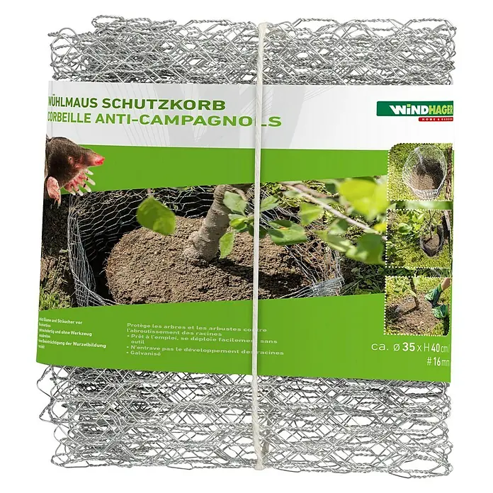 Windhager Wühlmauskorb - Ø x H: 35 x 40 cm - Wühlmausschutzkorb: Schützt Pflanzen vor Wühlmäusen, gebrauchsfertig, einfache Anwendung ohne Werkzeug, fördert Wurzelbildung.