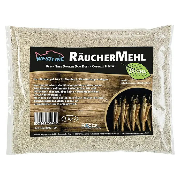 Westline Räuchermehl - 1 kg, Mehl fein - Produktabbildung: Westline Räuchermehl aus Buchenholz, ideal zum Räuchern von Fisch und Fleisch, sorgt für ein aromatisches Raucherlebnis.