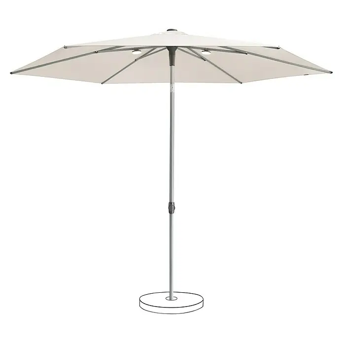 Suncomfort LED-Licht Ambience 2er Set - Passend für: Sonnenschirme - Abbildung eines freistehenden Sonnenschirms mit cremefarbenem Schirm und integrierten Leuchten für den Außenbereich.