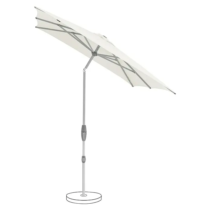 Suncomfort Marktschirm Shell-Turn - Ecru, Bespannungsmaß (L x B): 250 x 200 cm - Dieser Artikel zeigt einen weißen Sonnenschirm mit grauem Mast und Fuß. Er ist für den Einsatz im Freien konzipiert.