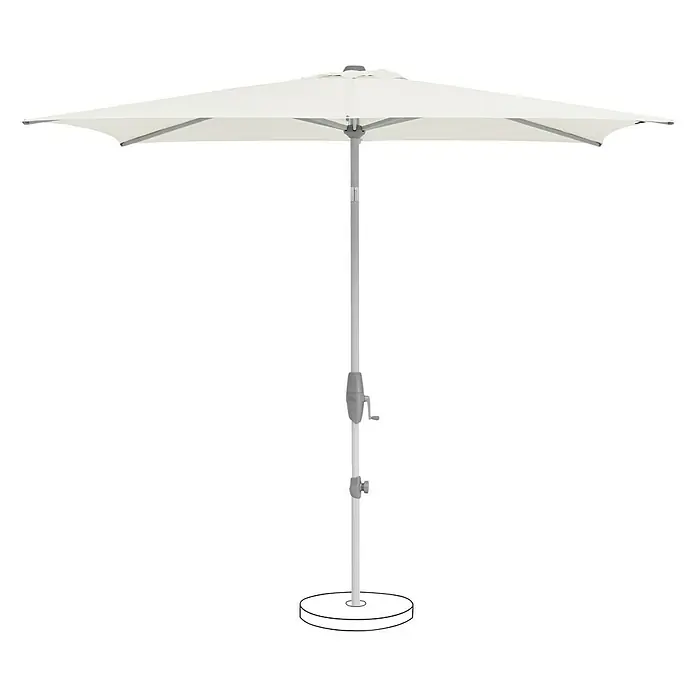 Suncomfort Marktschirm Shell-Turn - Ecru, Bespannungsmaß (L x B): 250 x 200 cm - Ein detailreiches Bild eines stilvollen, weißen Sonnenschirms mit einem robusten, grauen Ständer. Ideal für sonnige Tage im Freien.