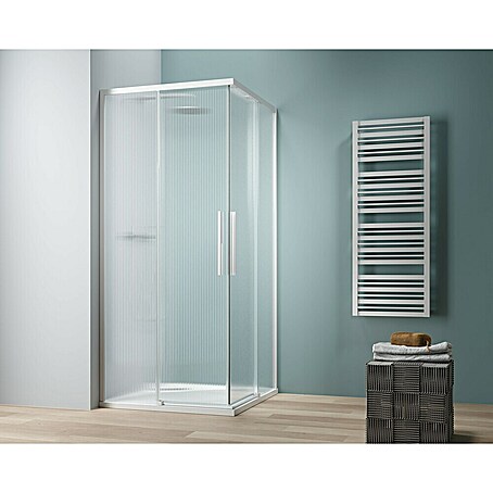 Camargue Eckdusche Tampere Weiß (L x B x H: 90 x 90 x 195 cm, Gewelltes Glas, Unbeschichtet, Weiß)