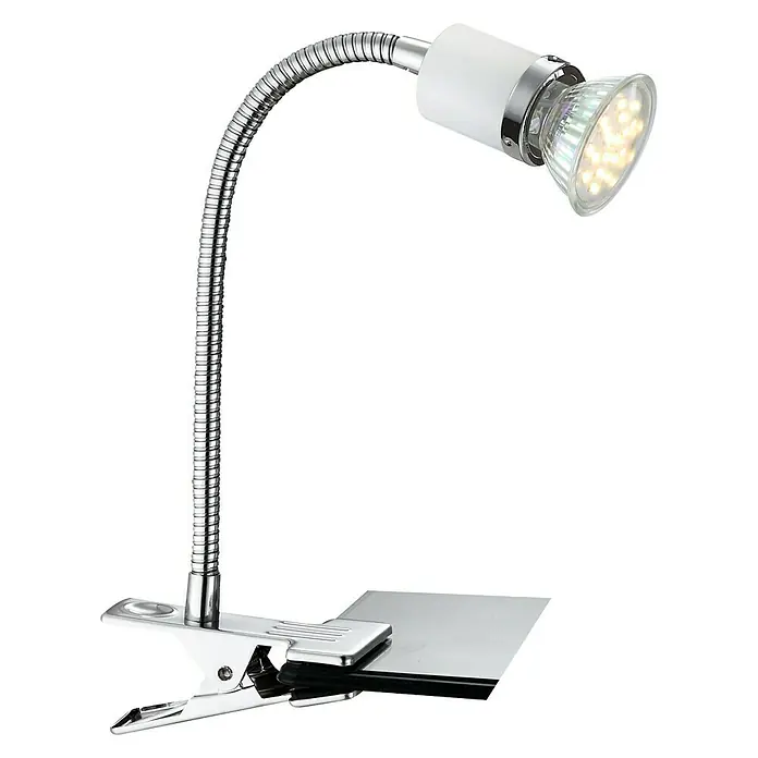 Globo LED-Klemmleuchte Fina - B x H: 20 mm x 37 cm, 3 W, Chrom - Flexible Klemmleuchte mit LED-Birne, ideal für Schreibtische und Arbeitsbereiche. Verstellbarer Arm für optimale Beleuchtung.