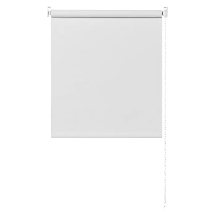 Expo Ambiente Verdunkelungsrollo - B x H: 180 x 275 cm, Weiß, Uni - Ein weißes Rollo für Fenster, teilweise heruntergelassen, mit seitlicher Zugkette. Ideal für Sichtschutz und Abdunklung.