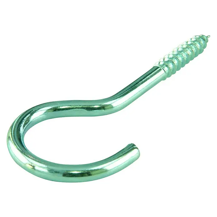 Schraubhaken - Ø x L: 3 x 40 mm, 7 Stk., Holzgewinde, Verzinkt - Nahaufnahme eines verzinkten Schraubhaken, der sich ideal zum Aufhängen von leichten Gegenständen eignet. Seine robuste Bauweise garantiert zuverlässigen Halt.