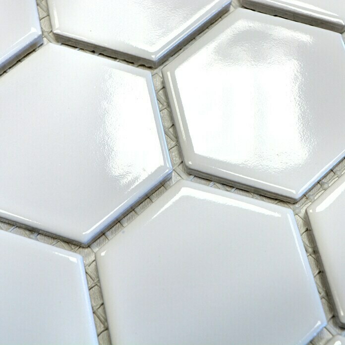 Mosaikfliese Hexagon Uni HX 080 (32,5 x 28,1 cm, Weiß, Glänzend)