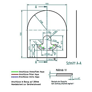 Justus Glasbodenplatte B3 (120 x 100 cm, Gebogen, Mit Ausschnitt, Passend für: Justus Kaminofen Faro Aqua)