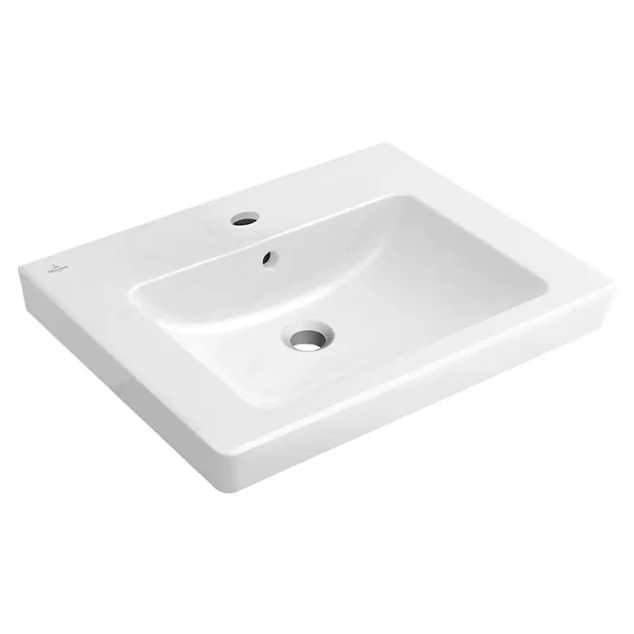 Villeroy & Boch Subway 2.0 Waschtisch - 65 x 47 cm, Ohne Spezialglasur, Hahnloch: Mitte, Mit Überlauf, Weiß - Weißes Keramikwaschbecken mit Überlauf und Hahnloch für ein stilvolles Badezimmerdesign.