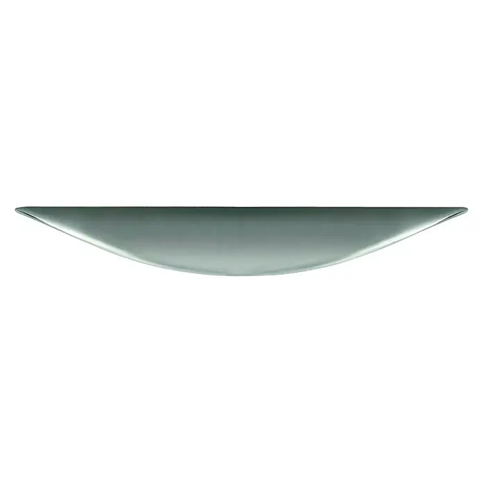 Möbelgriff - Typ Möbelgriff: Muschel, L x B x H: 169 x 18 x 18 mm, Lochabstand: 96 mm - Nahaufnahme eines eleganten, silberfarbenen Möbelgriffs in Form einer flachen, nach unten gewölbten Schale für moderne Einrichtungen.