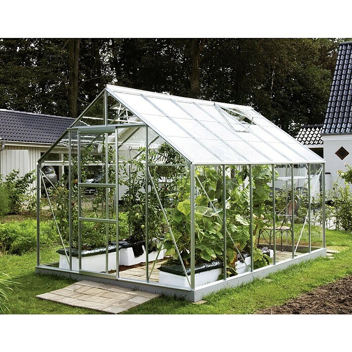 Vitavia Gewächshaus (3,83 x 2,57 x 2,3 m, Farbe: Aluminium, Einscheibensicherheitsglas (ESG), 3 mm)