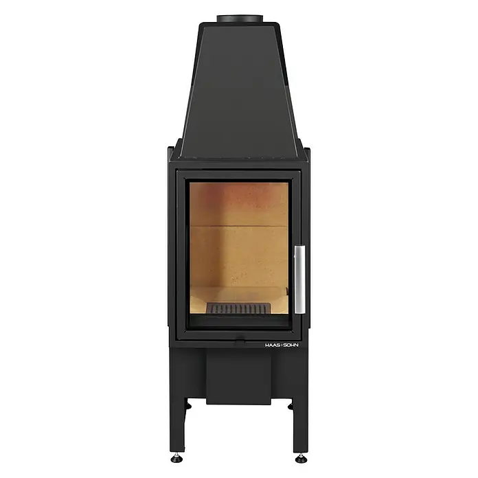 Haas+Sohn Kaminofeneinsatz Esprit-IV 185.16 - 7 kW, Raumheizvermögen: 180 m³, Schwarz - Bild eines Haas+Sohn Kaminofens mit Glasfront und schlankem, schwarzem Design, ideal für moderne Wohnräume.\n