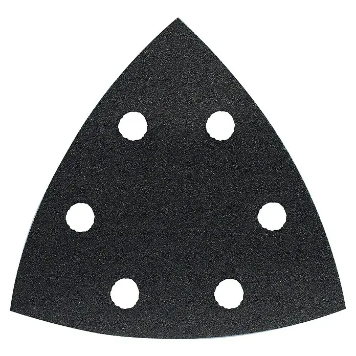 Craftomat Papel de lija Delta - An x L: 93 x 93 mm, Grano: 240 mm, 5 ud., Metal - Papel de lija triangular con agujeros para una lijadora, ideal para trabajar madera y metal.