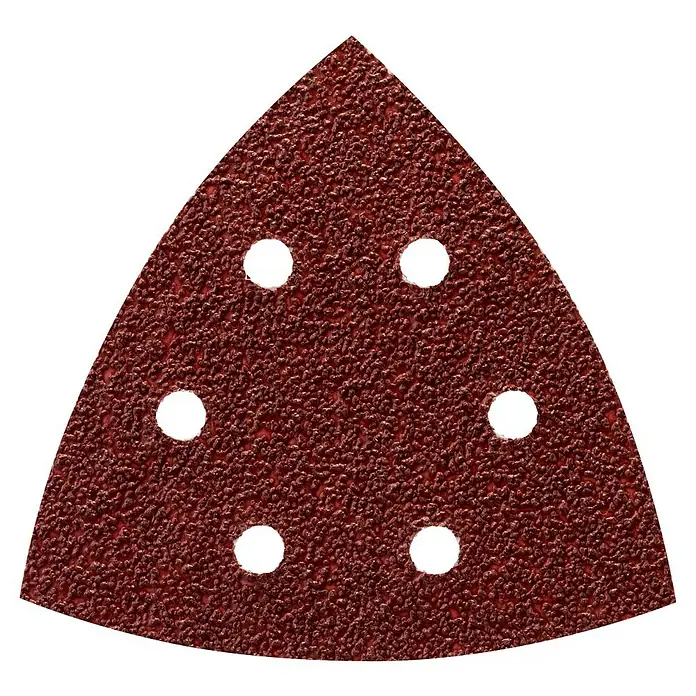 Craftomat Papel de lija Delta - An x L: 105 x 105 mm, Grano: 40 mm, 5 ud., Madera - Hoja de lija triangular con agujeros. Ideal para el lijado de madera, metal y plástico con una multi-lijadora.