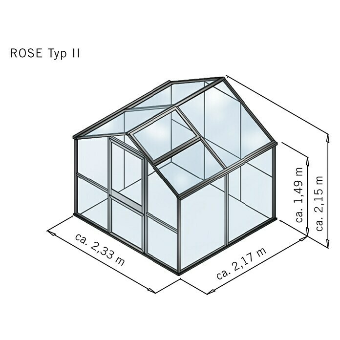 KGT Gewächshaus Rose II (2,17 x 2,33 x 2,15 m, Polycarbonat, Glasstärke: 10 mm, Anthrazitgrau)