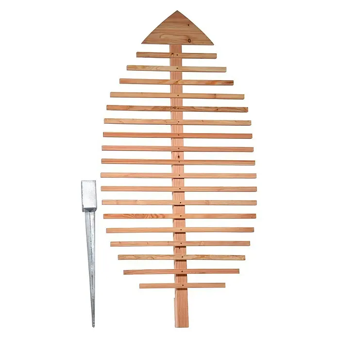 Dobar Rankhilfe Fagus - B x H: 84 x 160 cm, Hellbraun - Holzpflanzklettergerüst in Blattform mit Metallanker für den Garten. Ideal für Kletterpflanzen und Gartendekoration.