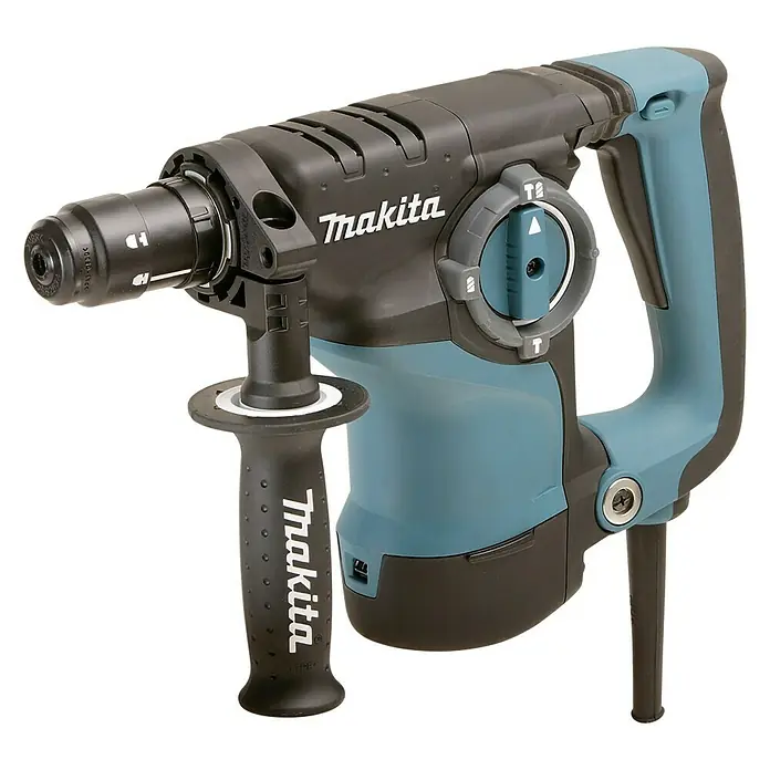 Makita Martillo combinado HR2811FT - 800 W, 2,8 J, Portabrocas de sujeción rápida - Imagen de un martillo rotativo Makita, una herramienta potente para trabajos de perforación y demolición con alta precisión.