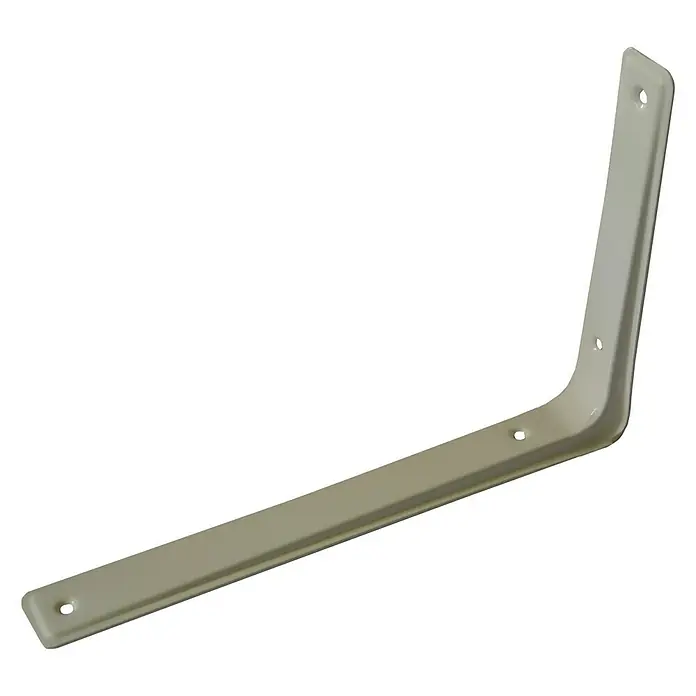 Stabilit Escuadra de estantería Design 3F - 315 x 40 x 200 mm - Primer plano de un soporte angular de color claro con agujeros pre-perforados.